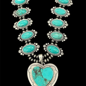 Collar con colgante de flor de calabaza estilo turquesa, joyería llamativa de estilo occidental con cuentas.