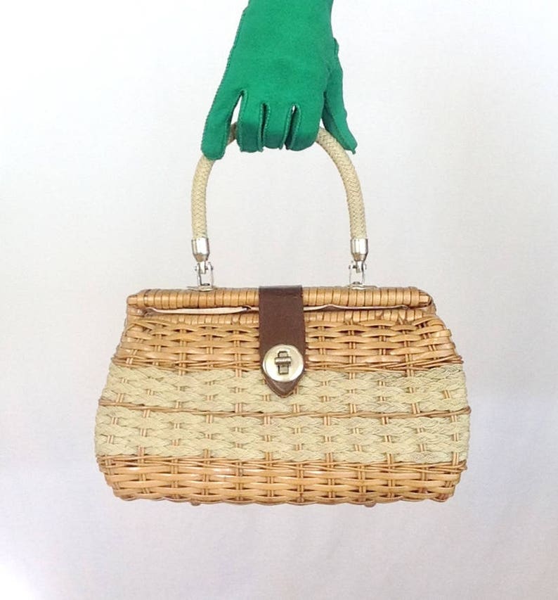 Vintage Basket Weave Purse Box Handbag 50s Clutch Structured Etsy