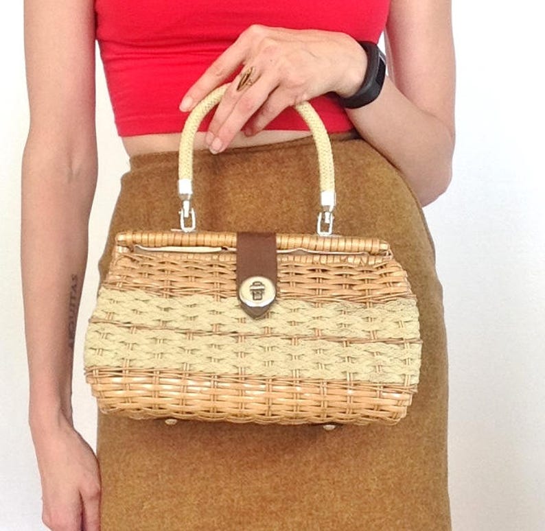 Vintage Basket Weave Purse Box Handbag 50s Clutch Structured Etsy
