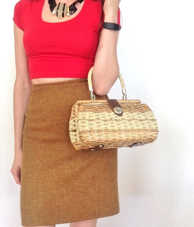 Vintage Basket Weave Purse Box Handbag 50s Clutch Structured Etsy