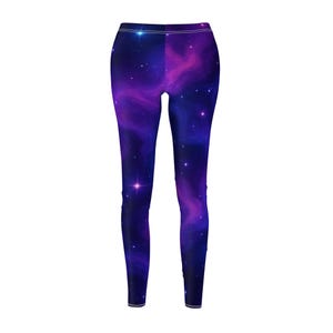 Leggings, Purple Blue Nebula Starry Space Seamless Galaxy Pattern Digital Art, Cosmic Yoga Pants, Space Print Activewear, Celestial