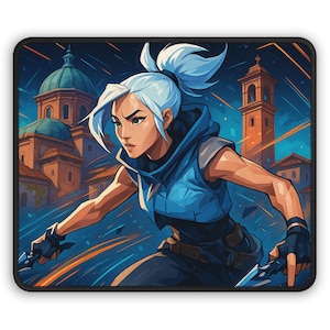 Jett Valorant Gaming Mouse Pad, Ascent Map, Blue Orange, Futuristic Design