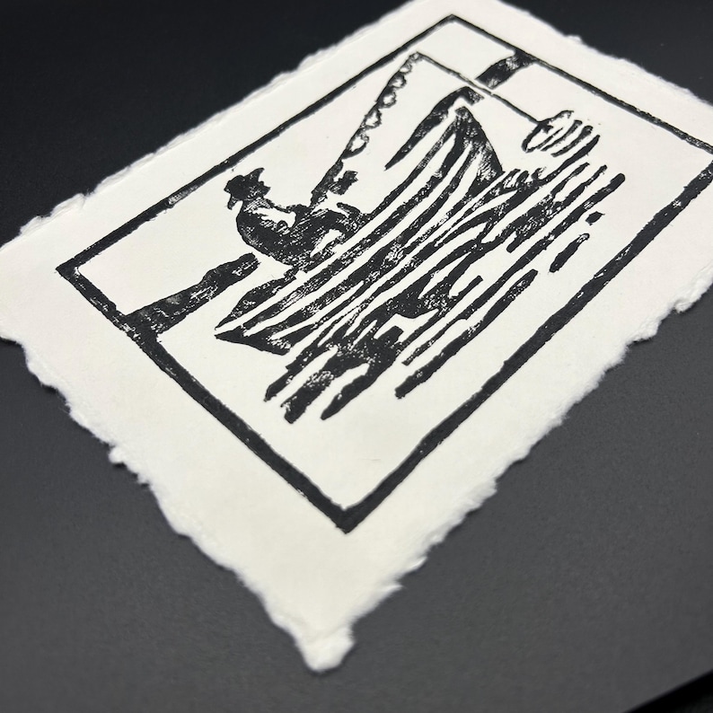 Fisherman Linocut Block Print | Handmade Stamp - Etsy