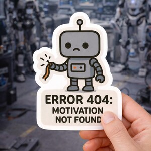 Robot Sticker, Error 404 Motivation Not Found, Programmer Humor Vinyl Decal