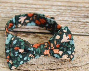 Handmade boys woodland blue bow tie with adjustable strap