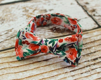 Handmade baby boys garden florals bow tie in red, green, white with adustable strap