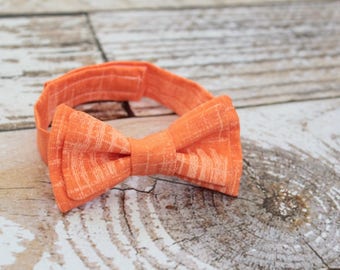 Handmade boys tangerine orange cotton bow tie with adjustable strap