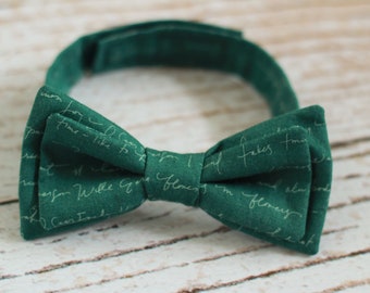 Handmade toddler hunter green literary bow tie adjustable strap