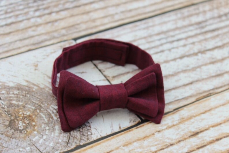 Handmade baby boys burgundy cotton bow tie with adjustable strap image 2