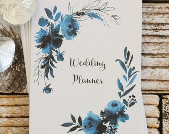 Planificateur de mariage floral bleu indigo A5 de la mariée IMPRIMABLE