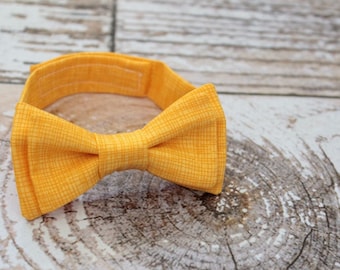 Handmade baby boy bow tie in marigold yellow with adjustable strap