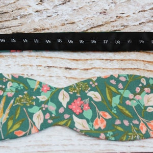 Handmade men's botanical self tie bow tie in teal green and coral image 4