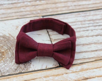 Handmade baby boys burgundy cotton bow tie with adjustable strap