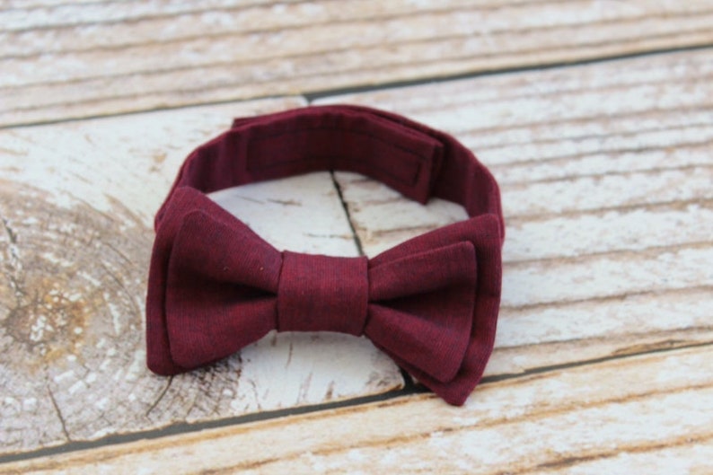 Handmade baby boys burgundy cotton bow tie with adjustable strap image 1