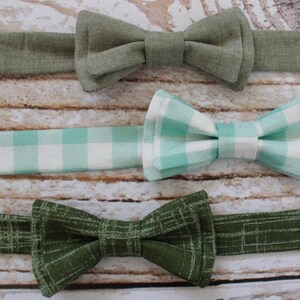 Handmade baby boys plaid bow tie in green and white image 4