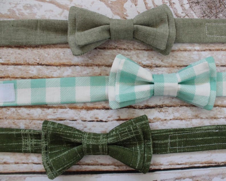 Handmade baby boys plaid bow tie in green and white image 4