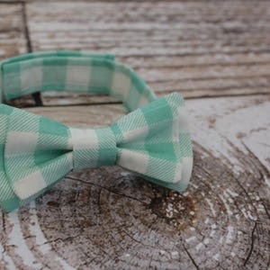 Handmade baby boys plaid bow tie in green and white image 3