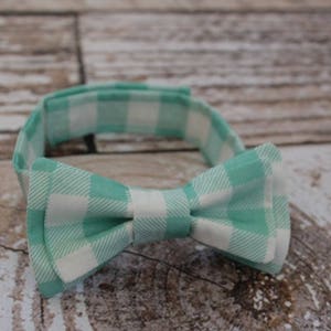 Handmade baby boys plaid bow tie in green and white image 2