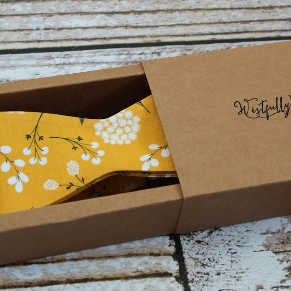 Handmade men's mustard floral self tie bow tie