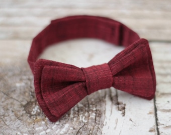 Handmade baby boys cotton bow tie in crimson red with adjustable strap