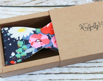 Handmade men's bright florals midnight self tie bow tie