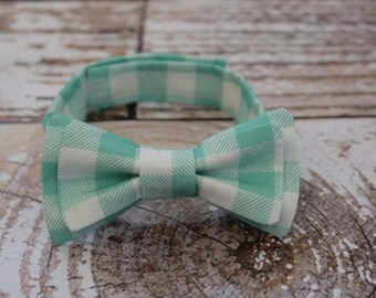 Handmade baby boys plaid bow tie in green and white