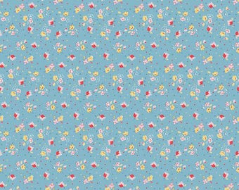 Simple Pleasures Calico Sweet Rose Aqua - C16653-AQUA - Riley Blake Designs - Floral Fabric - Cotton Fabric by the yard