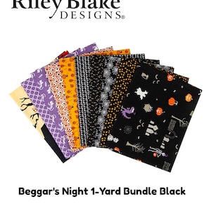 Beggar's Night 1-Yard Bundle Black - 10 Pieces - Riley Blake - Precut - 9 Prints 1 Panel - Quilting Cotton Fabric