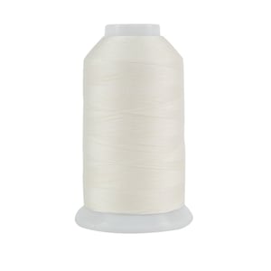 May include: A spool of off-white thread, tightly wound and cylindrical in shape. The thread is a creamy color, and the spool has a white base and top. The thread appears smooth and is likely used for sewing or embroidery projects.