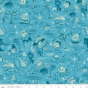 Forever Neverland Neverland Map Lagoon - C15902-PEACOCK - Riley Blake Designs - Map of Neverland - Cotton Fabric by the yard