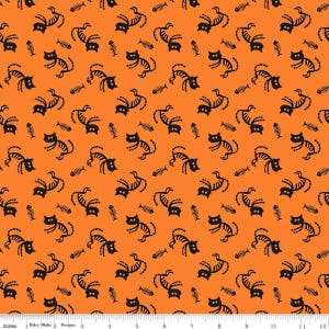 Beggar&#39;s Night Cats Orange - Riley Blake Designs - Katoenstof op maat gesneden - C14501-ORANJE - Halloweenstof