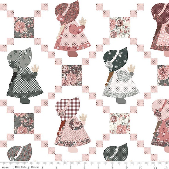 A Walk on the Prairie Sunbonnet Sue Wideback Fabric 107/108" White - Riley Blake Designs - Cotton Fabric by the yard
