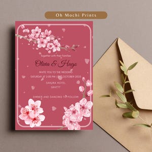 Sakura Hochzeitseinladung Vorlage | Kirschblüte bearbeitbar Canva Einladen | Japanisches Blumen Frühlingsmotiv | Druckbare digitale Datei