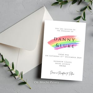 LGBTQ+ Regenbogen Hochzeit bearbeitbare Einladungsvorlage | Bearbeitbar Canva Invite | Gleichgeschlechtliche Ehe Einladung | Pride Hochzeit | Oh Mochi Drucke