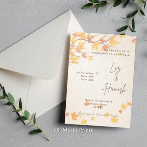 Faire-part de mariage automne feuille d'érable japonais - Design Momiji éditable sur toile par Oh Mochi