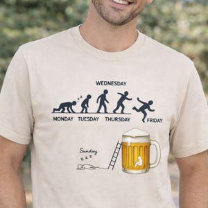 Camiseta divertida de Beer Evolution: Camiseta con humor para beber durante la semana laboral