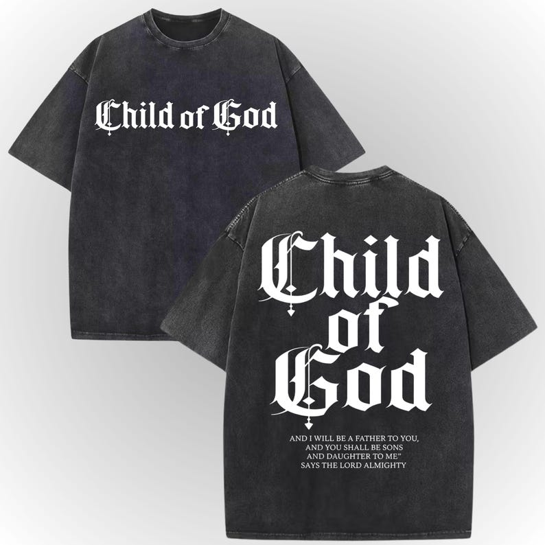 a black t-shirt with white text and a Bible verse printed on the back.