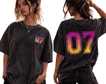 Camiseta con número personalizado, lavado ácido, vintage, desgastada, de gran tamaño, para aficionados al deporte, personalizada para el día del partido de fútbol.