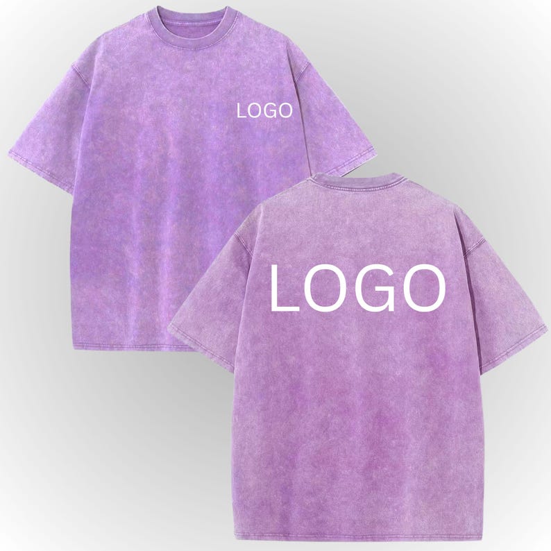 a purple t-shirt with the word "LOGO" printed on the back.