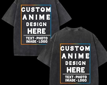 Custom Anime Acid Wash Shirt, Personalized Vintage Anime Tee, Manga Inspired Graphic T-Shirt, Custom Name Otaku Gift