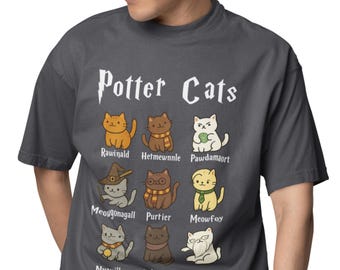 Maglietta con i gatti di Potter: un regalo divertente per gli amanti dei gatti maghi.