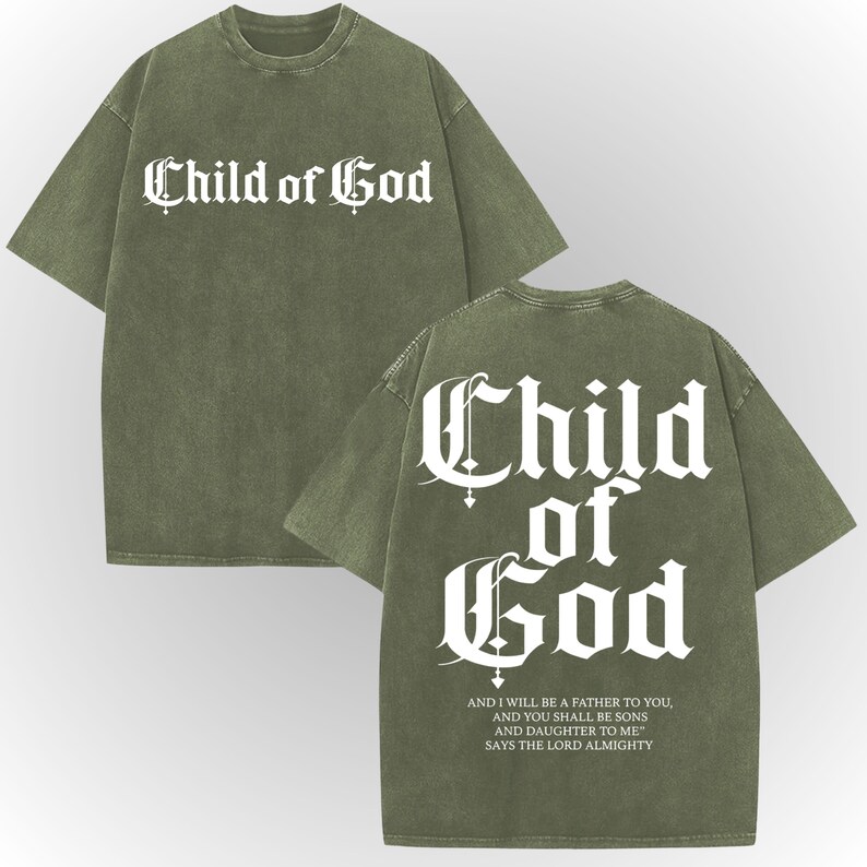 A green t-shirt with white text and a Bible verse printed on the back.