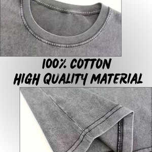The image is a collage of two photos showing a gray cotton t-shirt. The text overlay on the image states "100% Cotton High Quality Material".