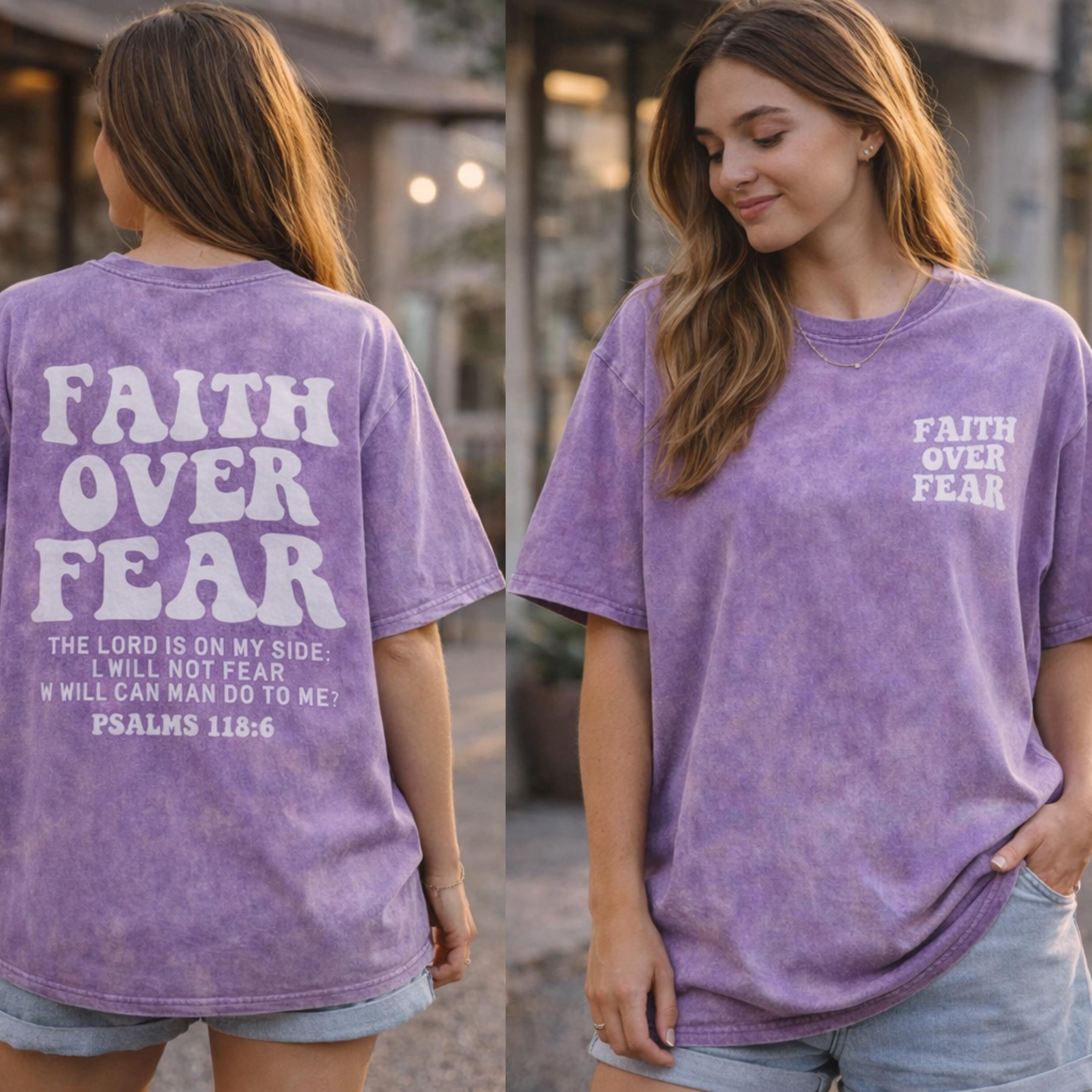 Faith Over Fear Shirt Vintage Christian Tee Oversized Acid Wash ...