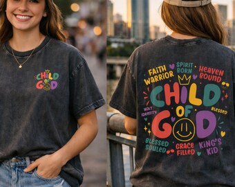 Child of God Shirt Colorful Christian Tee Oversized Vintage Faith Smiley Unisex Gift
