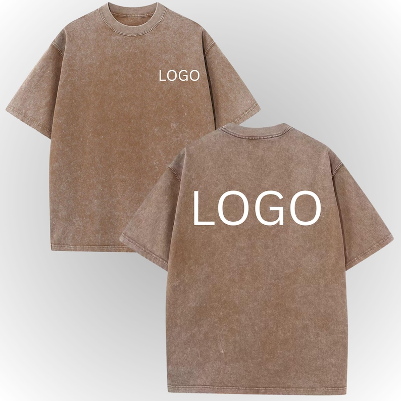 a pair of brown t-shirts with the word "LOGO" printed on the back.