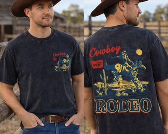 Cowboy Rodeo Shirt • Western Cowboy Graphic Tee • Vintage Acid Wash T-Shirt • Retro Rodeo Horse Shirt • Country Western Tee Unisex