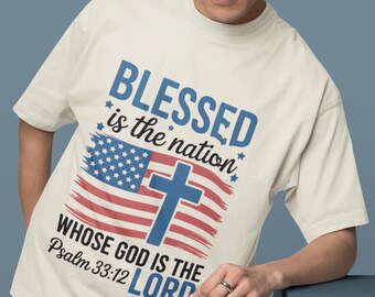 Gesegnet ist die Nation, deren Gott der Herr ist Shirt, Psalm 33 12 Shirt, Bibel Vers Shirt, christliches Shirt, USA Karte T-Shirt, 4. Juli Geschenk
