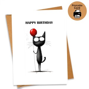 Carte d'anniversaire chat, chat noir, carte drôle de chat, carte de voeux, carte d'anniversaire, carte pour amoureux des chats, carte pour elle, carte pour lui, téléchargement numérique