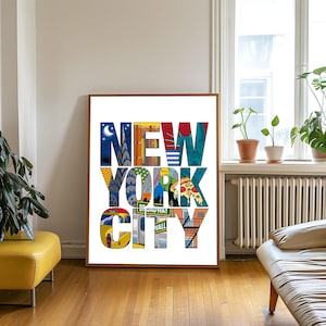 Impression d'art typographie New York, affiche de l'État de New York, art mural NY, art mural minimaliste, art mural typographie girly rouge, téléchargement numérique